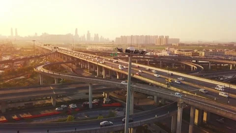 Aerial view of traffic on elevated expressway in hangzhou qianjiang centry city Stock Footage 195630889
