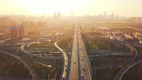 Aerial view of traffic on elevated expressway in hangzhou qianjiang centry city Stock Footage 195630903