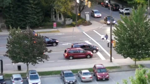 Aerial view of traffic flow and parking lot with miniature effect 動画素材 78043056