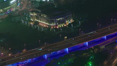 Aerial view of traffic flow on elevated road in city night view Stock Footage 182765971