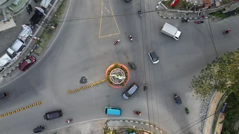 Aerial view of traffic flow at the intersection of the Saronde roundabout Stock Footage 251978987