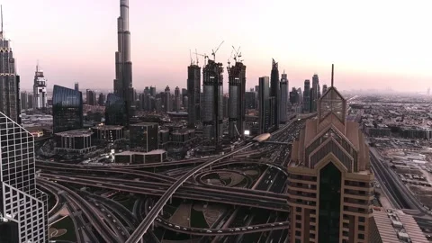 Aerial view of traffic on freeway interchange in Dubai. Stock Footage 152335938