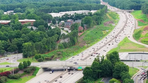 Aerial View of Traffic on GA-400 in Sandy Springs, Georgia Stock Footage 344914743