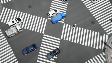 Aerial view of traffic at Ginza intersection, Cars is moving slowly Stock Footage 156198589