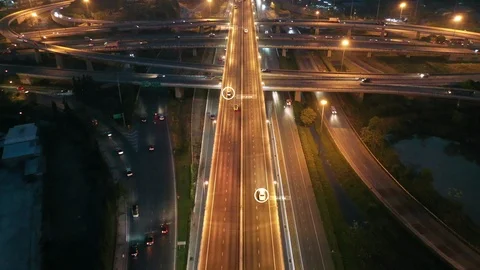 Aerial view of traffic on highway. Self driving autopilot autonomous Cars. Stock Footage