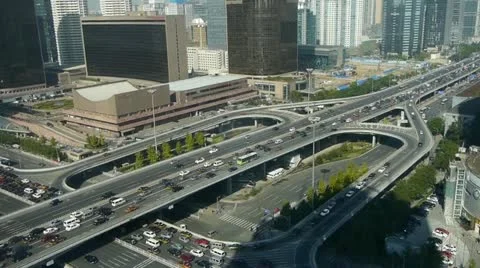 Aerial view of traffic at intersection city,downtown building district China. Stock Footage 21994200