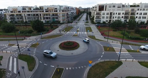 Aerial View Of Traffic Intersection In Residential Area Stock Footage 91497192