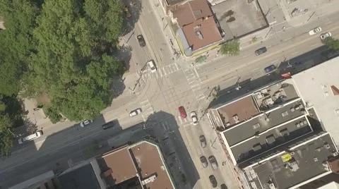 Aerial view traffic intersection vertical angle camera rotating Stock Footage 61132074