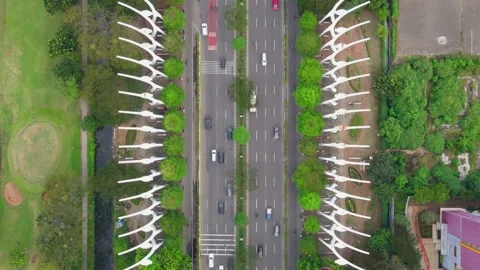 Aerial view of traffic on Jalan Benjamin Sueb-Bandar Kemayoran. Stock-Footage 200339252