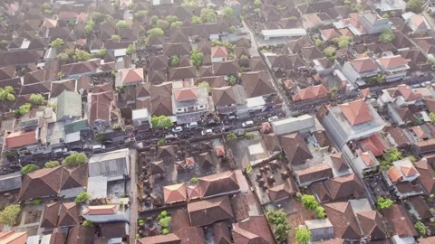 Aerial view of traffic jam in Denpasar, Bali, Indonesia. Video stock 254792453