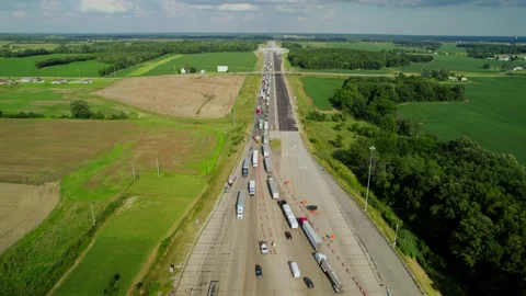 Aerial view of traffic jam on highway 80 in Ohio at day. Stock Footage 220168425