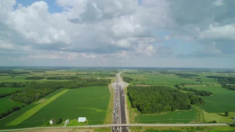 Aerial view of traffic jam on highway 80 in Ohio at day. Stock Footage 220169052