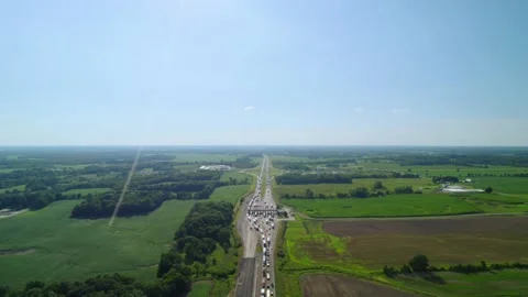 Aerial view of traffic jam on highway 80 in Ohio at day. Stock Footage 220169552