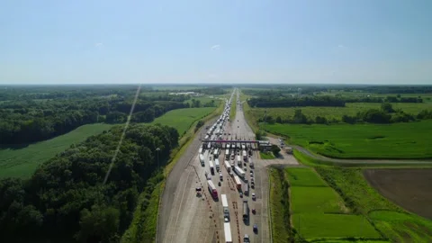 Aerial view of traffic jam on highway 80 in Ohio at day. Stock Footage 220171761