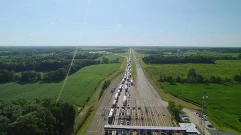 Aerial view of traffic jam on highway 80 in Ohio at day. Stock Footage 220171786