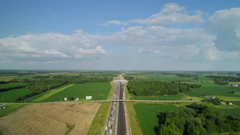 Aerial view of traffic jam on highway 80 in Ohio at day. Stock Footage 220172399