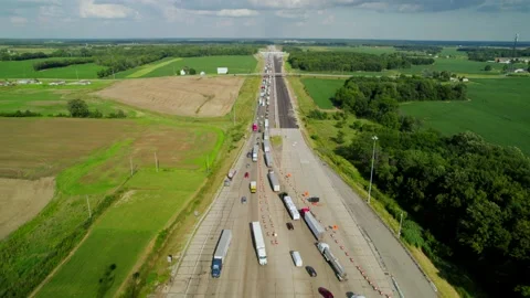 Aerial view of traffic jam on highway 80 in Ohio at day. Stock Footage 220172545
