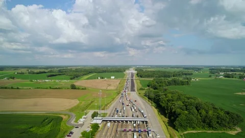 Aerial view of traffic jam on highway 80 in Ohio at day. Stock Footage 220172657