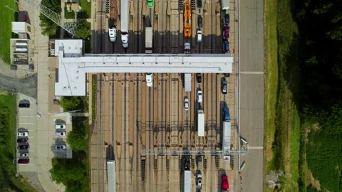 Aerial view of traffic jam on highway 80 in Ohio at day. Stock Footage 220172728