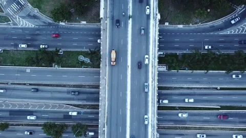 Aerial view of traffic jam in a huge city. Crossroads. São Paulo, Brazil Stock Footage 150765318