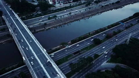 Aerial view of traffic jam in a huge city. Crossroads. São Paulo, Brazil Stock Footage 150765714