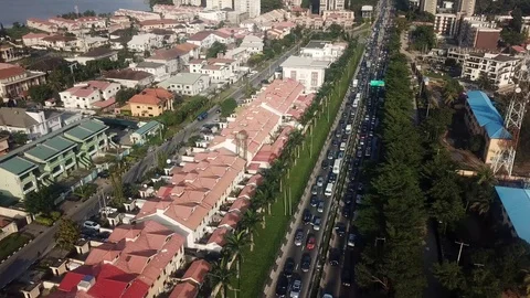 Aerial view of Traffic jam in Lagos City Nigeria Stock Footage