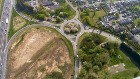 Aerial view of traffic junction roundabout connecting highway Video stock 74407407