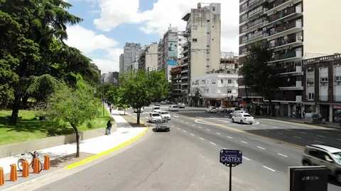 Aerial view of the traffic in Las Heras avenue in Palermo, Buenos Aires. Drone Stock Footage 126503201