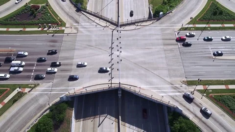 Aerial view of traffic at major highway intersection Stock Footage