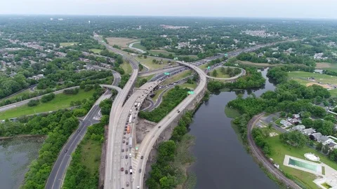 Aerial View of Traffic on Multilane Highway Stock Footage 75821038