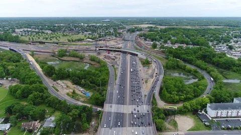 Aerial View of Traffic on Multilane Highway Stock Footage 75821066