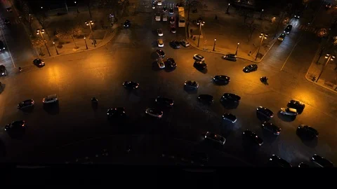 Aerial view of traffic at night on square Charles de Gaulle in Paris, France. Stock Footage 121511591