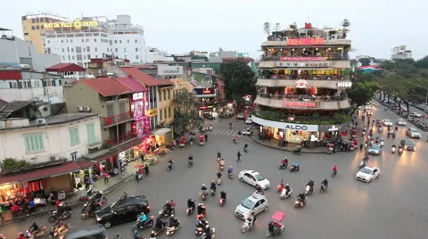 Aerial view of the traffic in the old town of Hanoi, the capital of Vietnam. Stock Footage 60646474