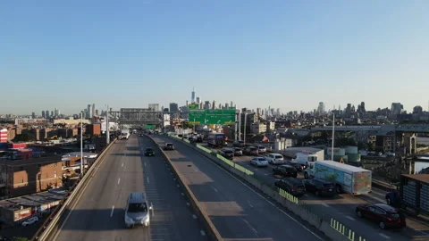 Aerial view of traffic passing through Brooklyn Stock Footage 247205553