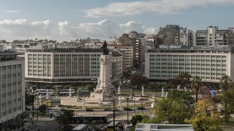 Aerial view traffic in praca do marques de pombal lisbon portugal Stock Footage 98052208