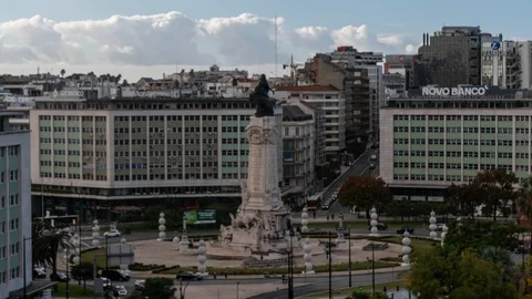 Aerial view traffic in praca do marques de pombal lisbon portugal Video stock 98052209