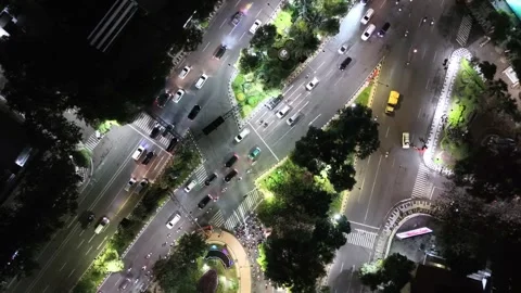 Aerial view of traffic at a road intersection, Indonesia. Stock Footage 341588029