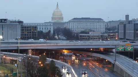 Aerial View Traffic Southeast I-695 US S Capitol Street Washington DC Highway Stock Footage