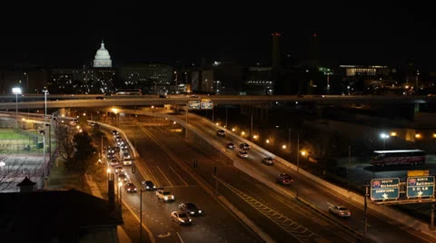 Aerial View Traffic Urban Freeway, night, federal, government, washington d.c. Stock Footage