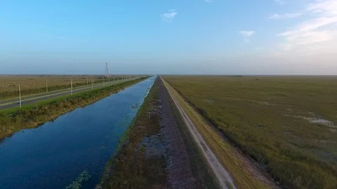 Aerial View of Trail by the Everglades Stock Footage 79011992