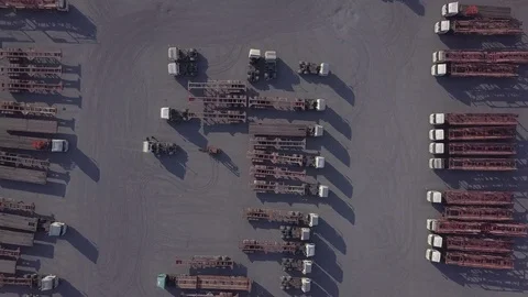 Aerial view of trailer truck loading at logistic center, Business freight shi Stock Footage 127411990