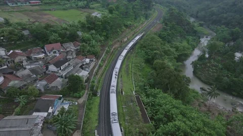Aerial view of train 2 Stock Footage 291916365