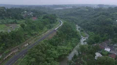 Aerial view of train 4 Stock Footage 291917669