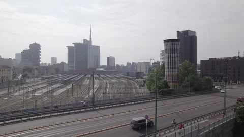 Aerial View Of A Train Approaching And Entering Milano Central Station Stock Footage 253779497