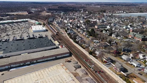 Aerial view of a train in Braintree, United States. Stock Footage 332066267