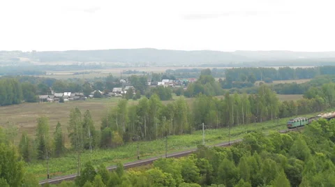 Aerial view Train with Cargo Carriages Stock Footage 63610980