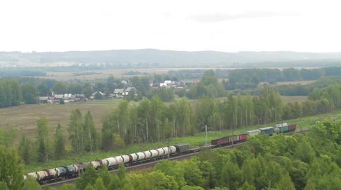 Aerial view Train with Cargo Carriages Stock-Footage 63611218
