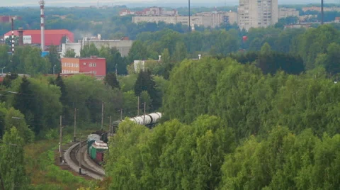 Aerial view Train with Cargo Carriages Stock Footage 63611473