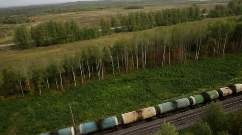 Aerial view Train with Cargo Carriages Stock Footage 63613332