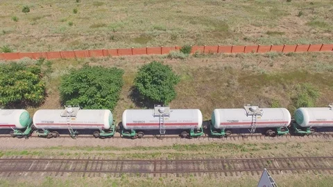 Aerial view on a train with cargo tanks Stock Footage 90859935